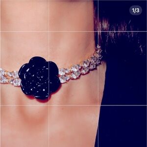 Hey Maeve Kiss of A Rose Camelia choker necklace🌹gold and rhinestones.
